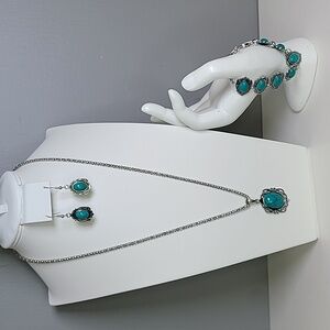 Bohemian Jewelry Set Fashion Faux Turquoise Earrings Bracelet Necklace Boho